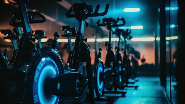 Futuristic spin room or dark cardio deck